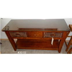 Wall Table/Sofa Table with Glass Top and Wicker
