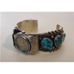 Turquoise And Sterling Watch Bracelet