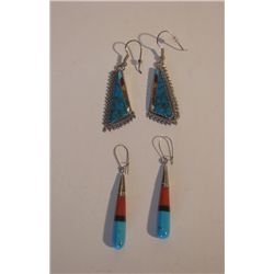 Set Of Turquoise And Silver Earrings