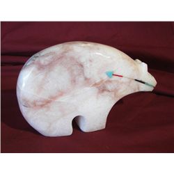 Fetish Carving Alabaster With Turquoise Inlay