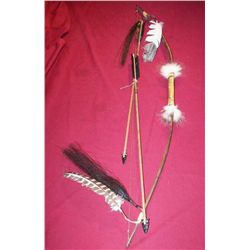 Bow and Two Arrows Wood with Obsidian Arrowheads