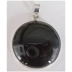 Natural 56.85 ct Black Onex Round Pendant .925 Sterling