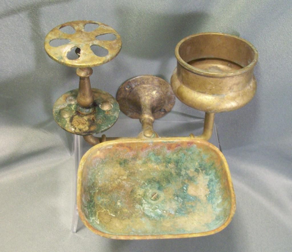 Vintage Brass Soap, Toothbrush & Cup Wall Holder