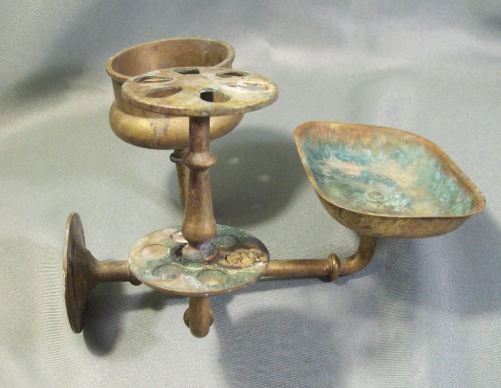 Vintage Brass Soap, Toothbrush & Cup Wall Holder