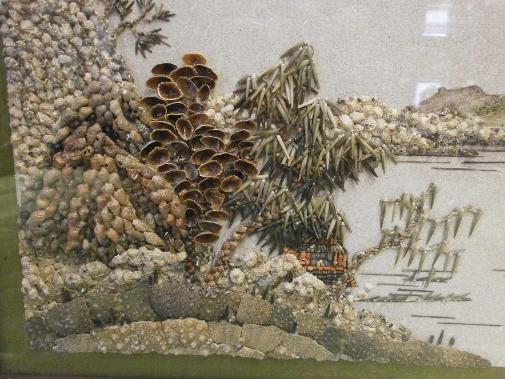Chinese Art Using Shell Framed Asian Shell & Sand Art Landscape