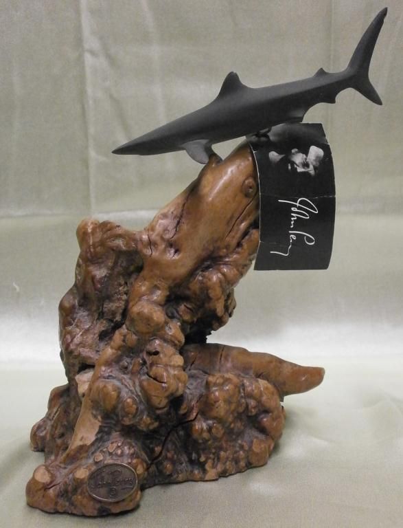 John Perry Resin & Burl Wood Shark Sculpture