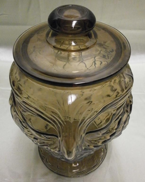 Vintage Libbey Amber Glass Owl Large Cookie Jar