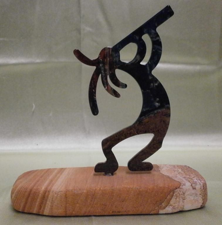 Enameled Kokopelli Figure On Sandstone Base