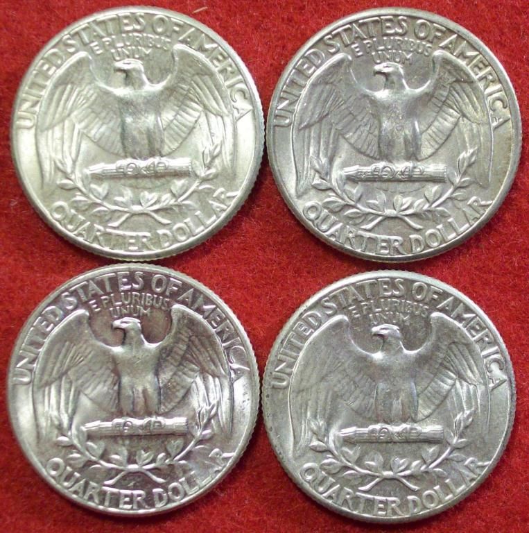 4 Uncirculated 1964P Silver Washington Quarters