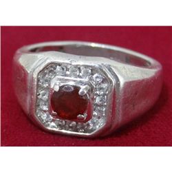 Men's Silver Ruby Ring "Size 10.5"