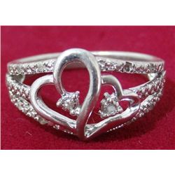 Women's Silver Heart Ring with Princess Cut Stones