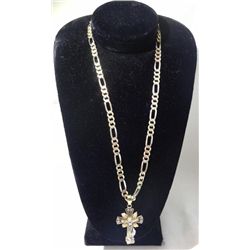 Men's 14KT Gold Yellow Figaro Chain w/Cross Pendant