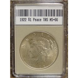 1922 Peace Dollar TAS MS-66 W/Appraisal