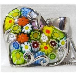 Handmade Glass Heart Shaped Necklace Silver