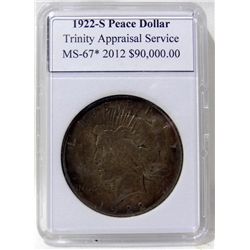 1922-S Peace Dollar MS-67 Rainbow Toning