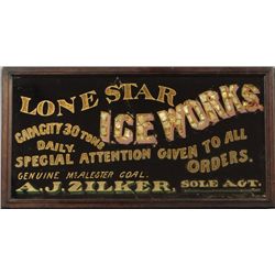 Lone Star Ice Works Reverse Painted Glass Sign