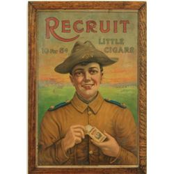 Recruit Cigars Lithographed Advertising Sign