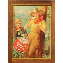 Golden West Coffee Cowgirl Advertising Sign