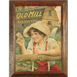 Old Mill Cigarettes Litho Sign in Original Frame