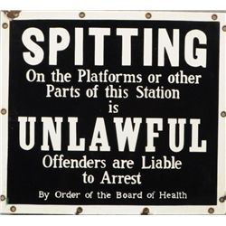"No Spitting" Train Station Porcelain Sign