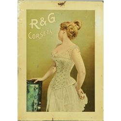 R & G Corsets Lithographed Tin Advertising Sign