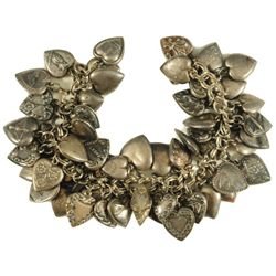 Antiqe Sterling Silver Puff Heart Charm Bracelet
