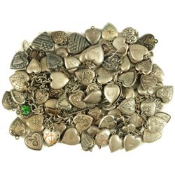 Collection  of Antique Sterling Siver Puff Hearts