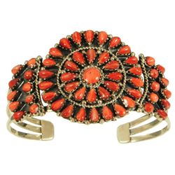 Sterling Silver & Coral Needlepoint Bracelet