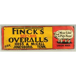 Finck's Red Bar Overalls Embossed Tin Sign