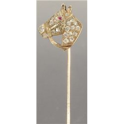 14kt Gold Diamond & Ruby Horse Brooch