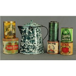 Graniteware Coffee Pot With CoffeeTin Cans