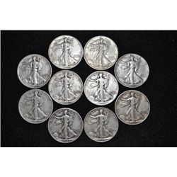 Lot Of 10 Walking Liberty Halves