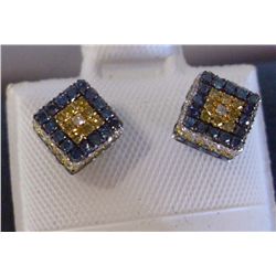 ALL DIAMOND EARRINGS-YELLOW,WHITE BLUE AND BLACK,14K GOLD