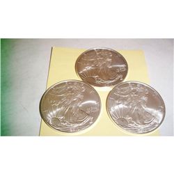 THREE .999 PURE SILVER ONE TROY OZ AMERICAN EAGLES