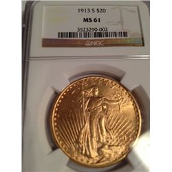 1913-S NGC MS-61 $20 ST GAUDENS GOLD COIN