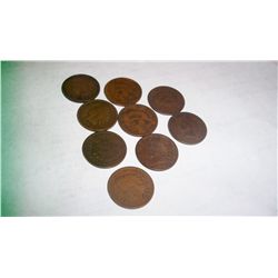 10 INDIAN HEAD PENNIES, 1890 AND UP