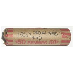 ROLL OF 1900'S INDIAN HEAD PENNIES *50 TOTAL UNSEARCHED MIXED* ROLL CAME OUT OF SAFE DEPOSIT BOX!!