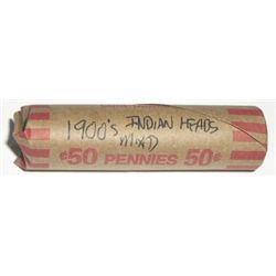 ROLL OF 1900'S INDIAN HEAD PENNIES *50 TOTAL UNSEARCHED MIXED* ROLL CAME OUT OF SAFE DEPOSIT BOX!!