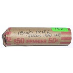 ROLL OF 1800'S INDIAN HEAD PENNIES *50 TOTAL UNSEARCHED MIXED* ROLL CAME OUT OF SAFE DEPOSIT BOX!!