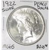 Image 1 : 1922 PEACE SILVER DOLLAR RED BOOK VALUE IS $200.00 *EXTREMELY RARE MS-65 HIGH GRADE*!!