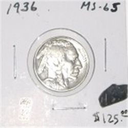 1936 BUFFALO NICKEL RED BOOK VALUE IS $125.00 *EXTREMELY RARE MS-65 HIGH GRADE*!!