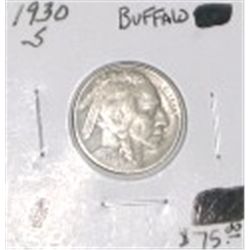 1930-S BUFFALO NICKEL RED BOOK VALUE IS $75.00 *EXTREMELY RARE MS-60 HIGH GRADE*!!