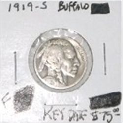 1919-S BUFFALO NICKEL RED BOOK VALUE IS $75.00 *RARE KEY DATE FINE GRADE*!!
