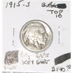 1915-S BUFFALO NICKEL *TOP 10* RED BOOK VALUE IS $140.00 *EXTREMELY RARE KEY DATE FINE GRADE*!!