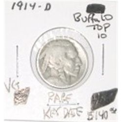 1914-D BUFFALO NICKEL *TOP 10* RED BOOK VALUE IS $140.00 *EXTREMELY RARE KEY DATE VERY GOOD GRADE*!!