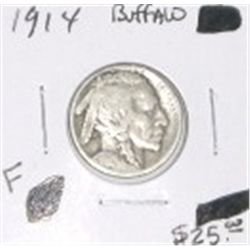 1914 BUFFALO NICKEL RED BOOK VALUE IS $25.00 RARE KEY DATE FINE GRADE BUFFALO NICKEL CAMEOUT OF SAFE