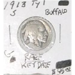 1913-S TYPE 1 BUFFALO NICKEL RED BOOK VALUE IS $45.00 *EXTREMELY RARE KEY DATE GOOD GRADE*!!