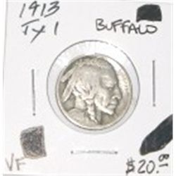 1913 TYPE 1 BUFFALO NICKEL RED BOOK VALUE IS $20.00 *RARE KEY DATE FINE FINE GRADE* !!