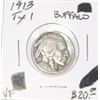Image 1 : 1913 TYPE 1 BUFFALO NICKEL RED BOOK VALUE IS $20.00 *RARE KEY DATE FINE FINE GRADE* !!