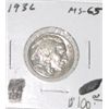 Image 1 : 1936 EXTREMELY RARE BUFFALO NICKEL RED BOOK VALUE IS $100.00 *RARE MS-65 HIGH GRADE*!!